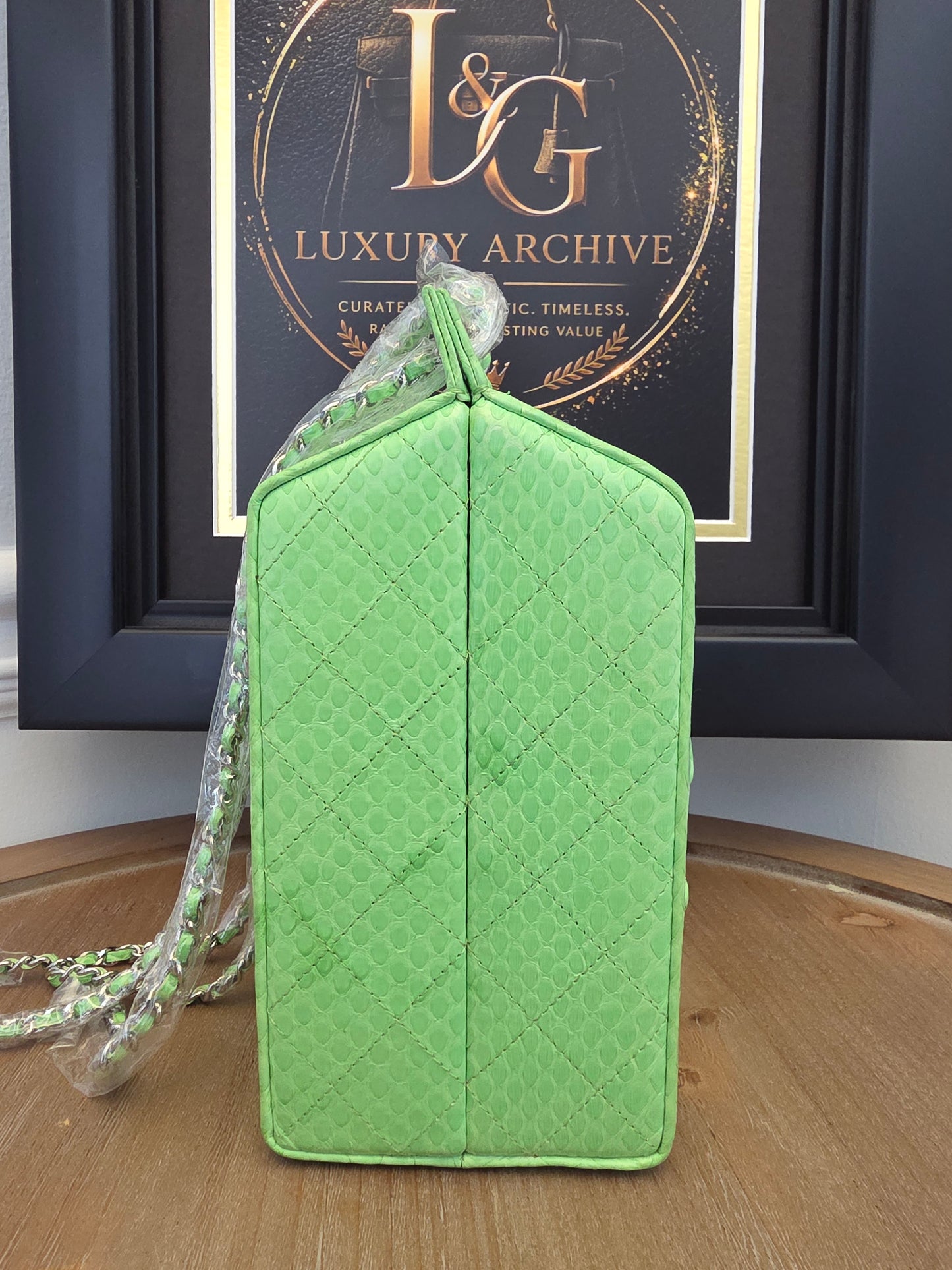 Chanel Lime Green Python Vanity Bag