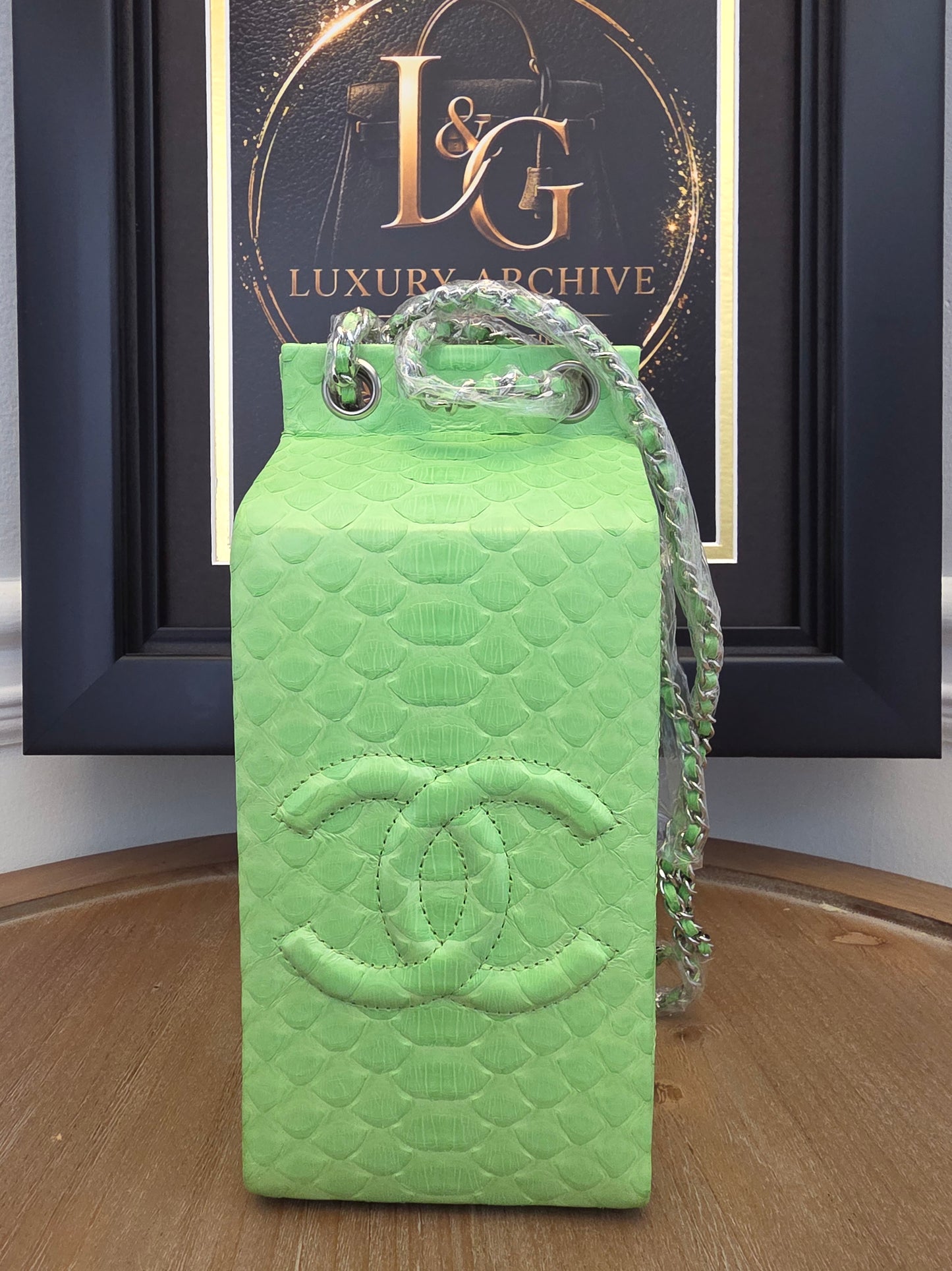 Chanel Lime Green Python Vanity Bag