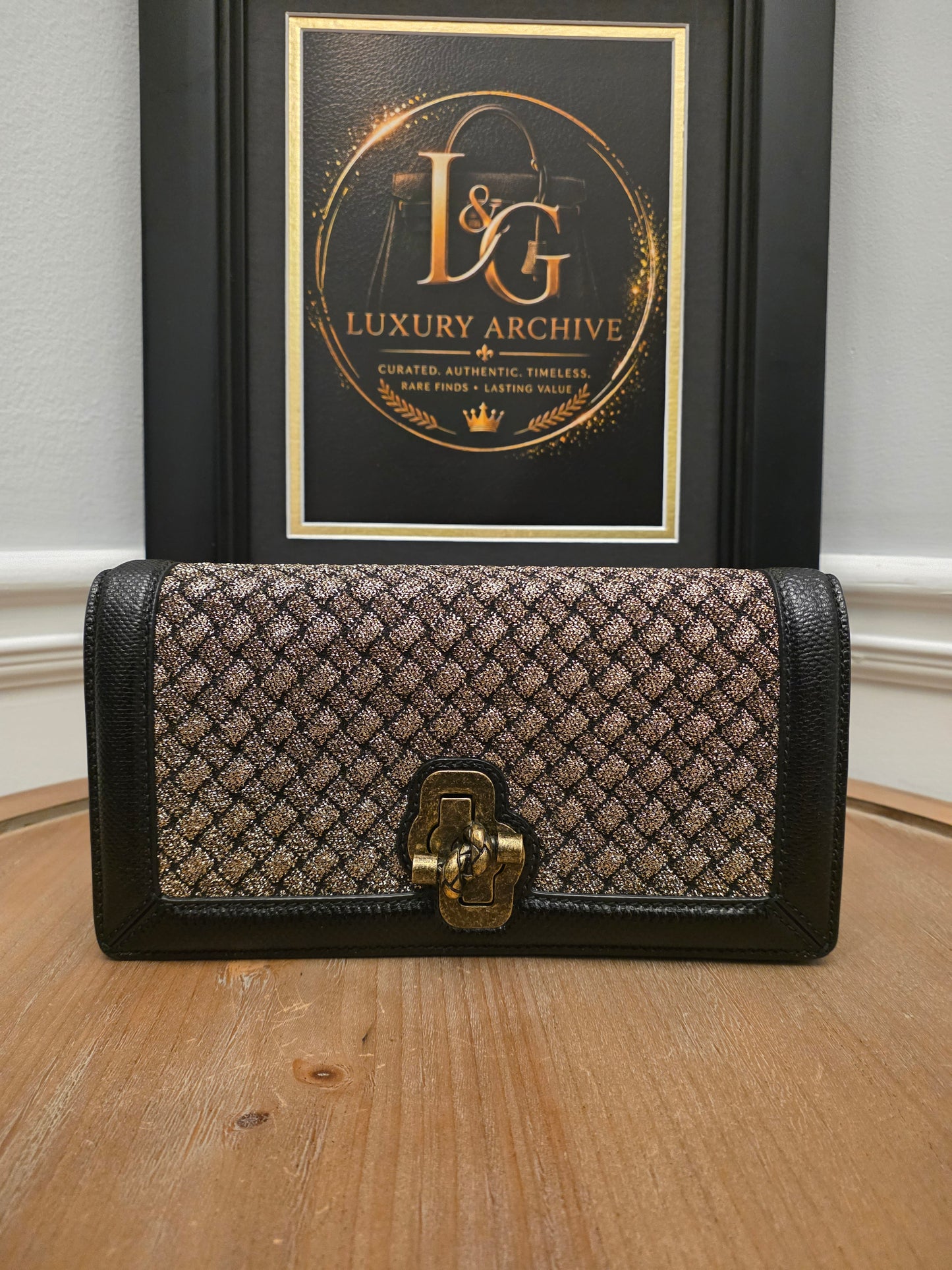 Bottega Veneta Intrecciato Olimpia Knot Shoulder Bag Metallic Bronze & Black