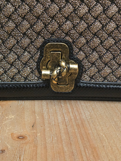 Bottega Veneta Intrecciato Olimpia Knot Shoulder Bag Metallic Bronze & Black