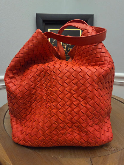 Bottega Veneta Maxi Cabat Intrecciato Woven Leather Tote Bag Coral Orange XL