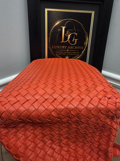 Bottega Veneta Maxi Cabat Intrecciato Woven Leather Tote Bag Coral Orange XL