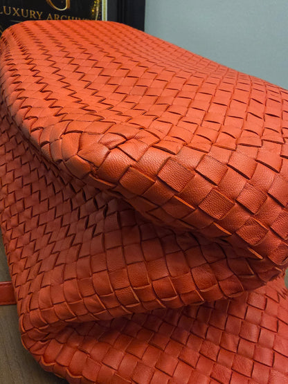 Bottega Veneta Maxi Cabat Intrecciato Woven Leather Tote Bag Coral Orange XL