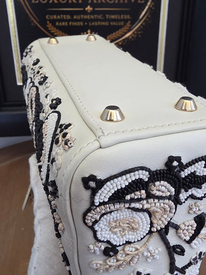 Christian Dior Mini Lady Dior Floral Beaded Embroidered Lambskin Bag – Ivory/Black