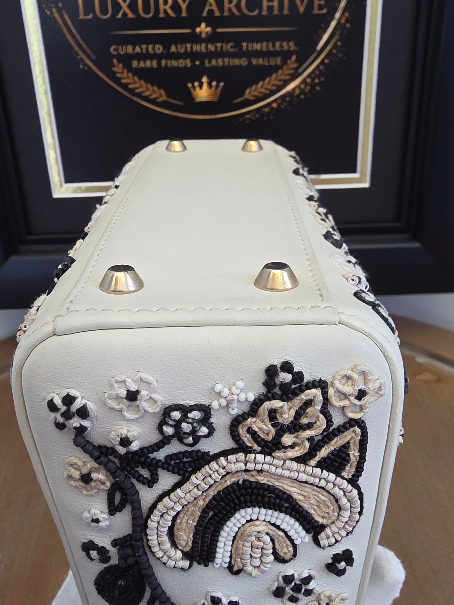 Christian Dior Mini Lady Dior Floral Beaded Embroidered Lambskin Bag – Ivory/Black