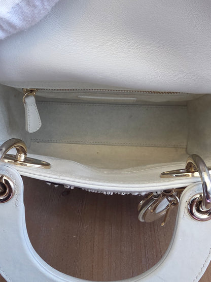 Christian Dior Mini Lady Dior Floral Beaded Embroidered Lambskin Bag – Ivory/Black