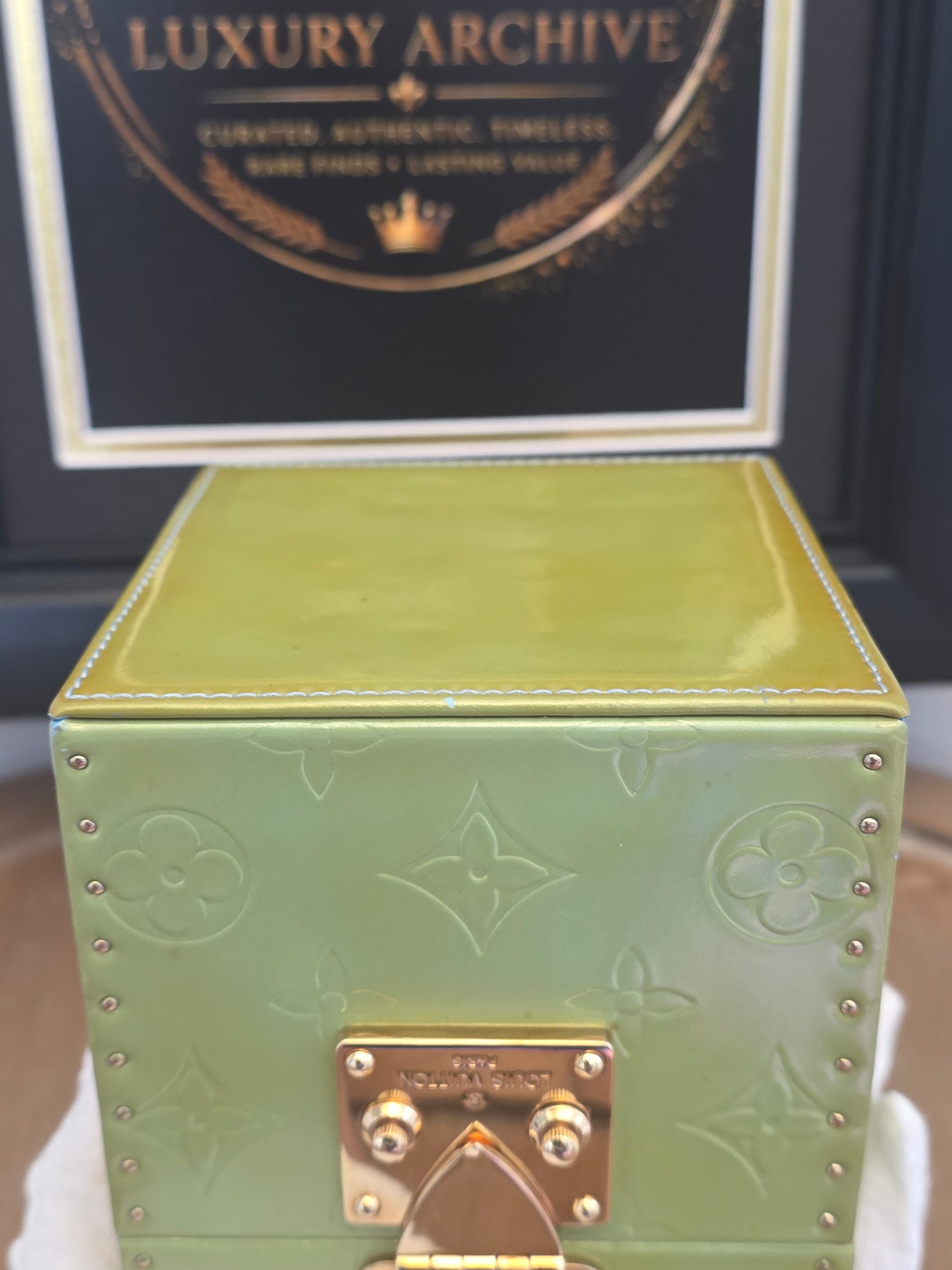 Louis Vuitton Vernis Boîte Flacon Vanity Case in Lime Green & Baby Blue