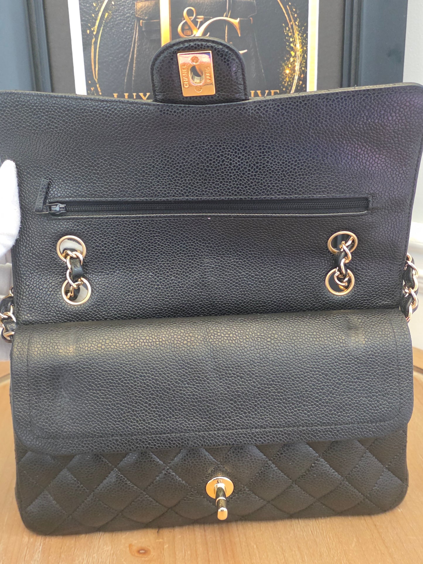 Chanel Medium Classic Double Flap Bag Black Caviar Leather | Gold Hardware | 20 Series