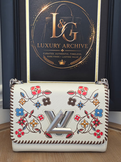 Louis Vuitton Limited Edition Twist MM Flower Embellished Epi Leather Shoulder Bag – White/Multicolor
