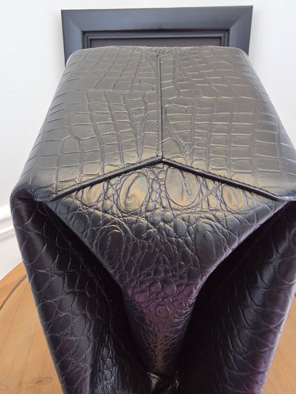 Bottega Veneta Black Crocodile Embossed Leather Top Handle Tote with Matching Pouch  IG Luxury Archive Description