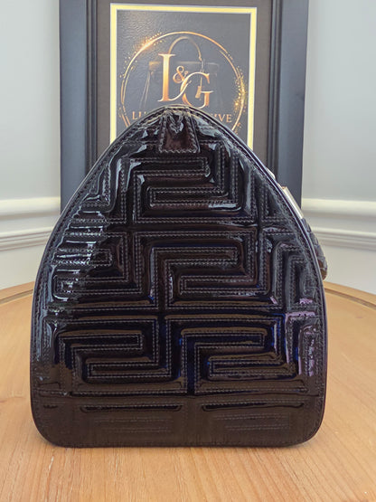Gianni Versace Couture Black Patent Greek Key Boston Bag