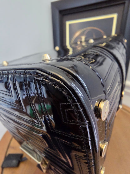 Gianni Versace Couture Black Patent Greek Key Boston Bag