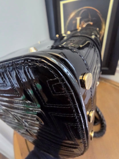 Gianni Versace Couture Black Patent Greek Key Boston Bag