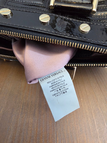 Gianni Versace Couture Black Patent Greek Key Boston Bag