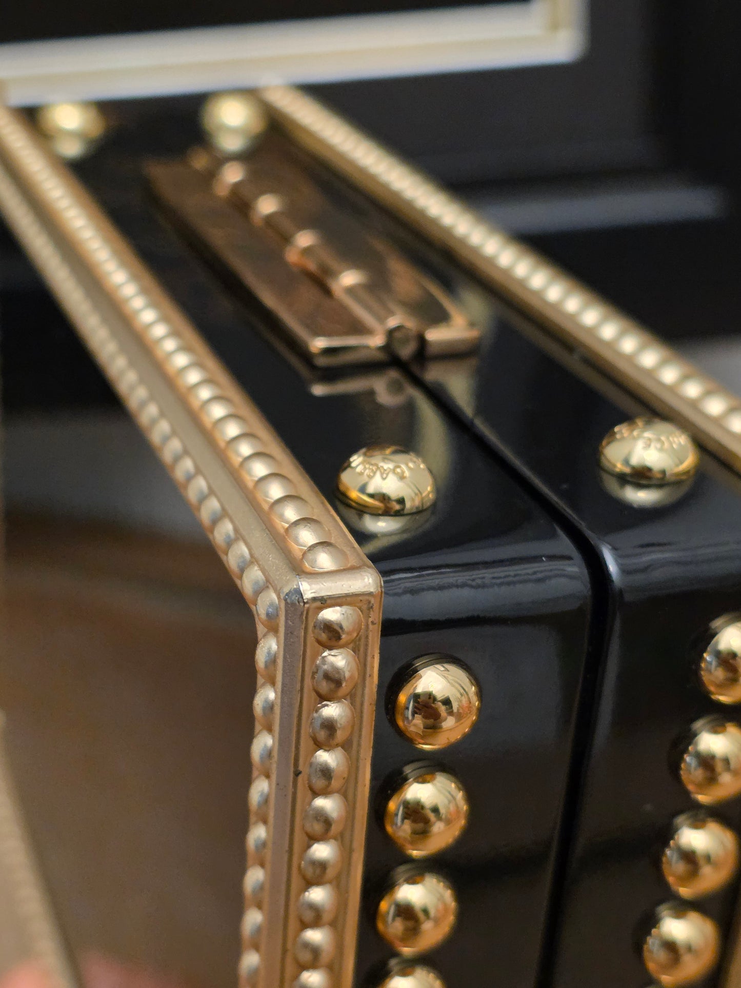 Dolce & Gabbana Floral Daisy Embellished Acrylic Box Clutch Minaudière Black & Gold