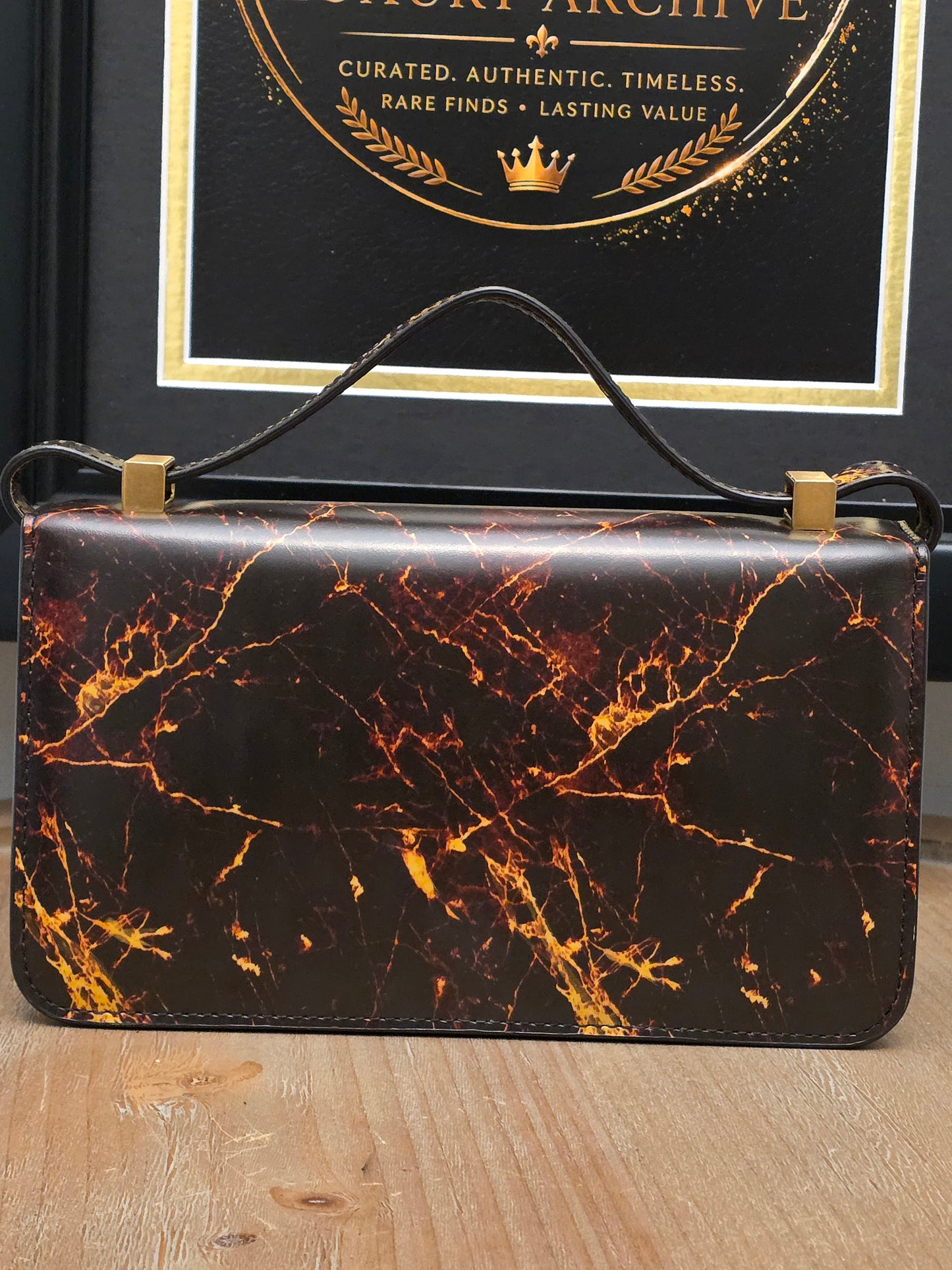 Rare Bottega Veneta Marble Print Leather Shoulder Bag Gold Sphere Hardware Italy