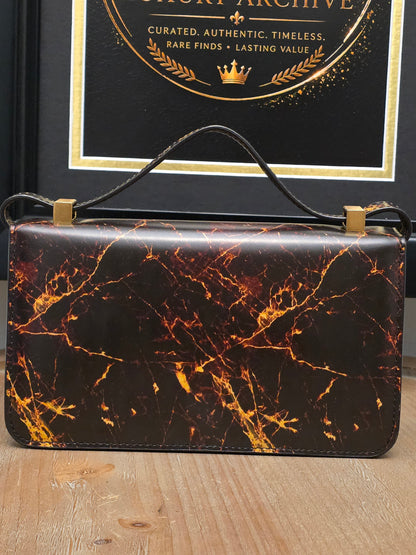 Rare Bottega Veneta Marble Print Leather Shoulder Bag Gold Sphere Hardware Italy