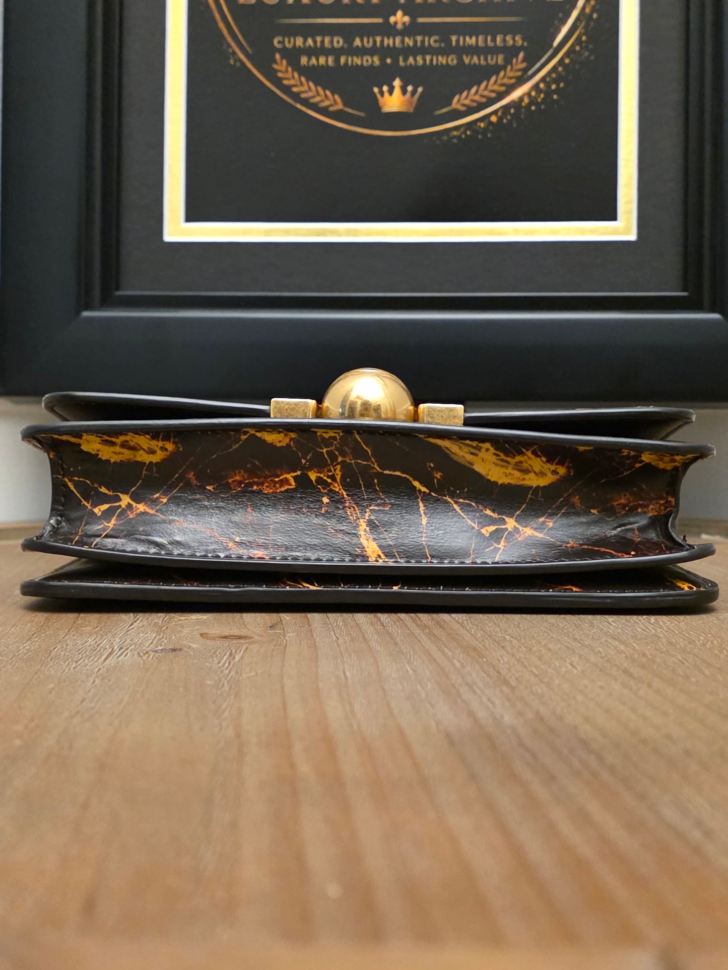 Rare Bottega Veneta Marble Print Leather Shoulder Bag Gold Sphere Hardware Italy