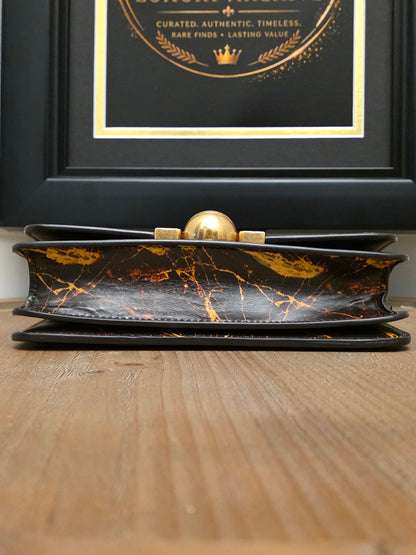 Rare Bottega Veneta Marble Print Leather Shoulder Bag Gold Sphere Hardware Italy
