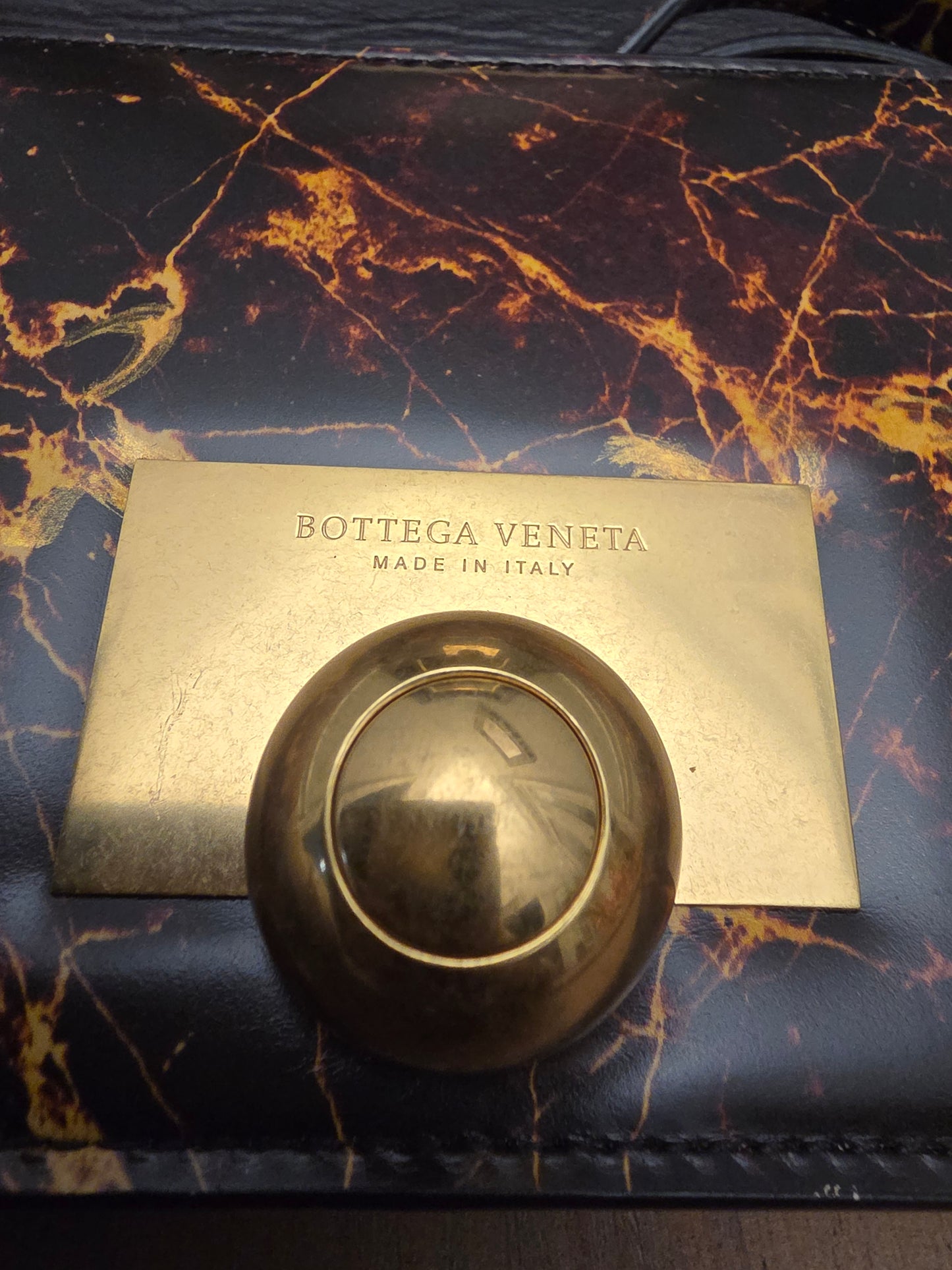 Rare Bottega Veneta Marble Print Leather Shoulder Bag Gold Sphere Hardware Italy