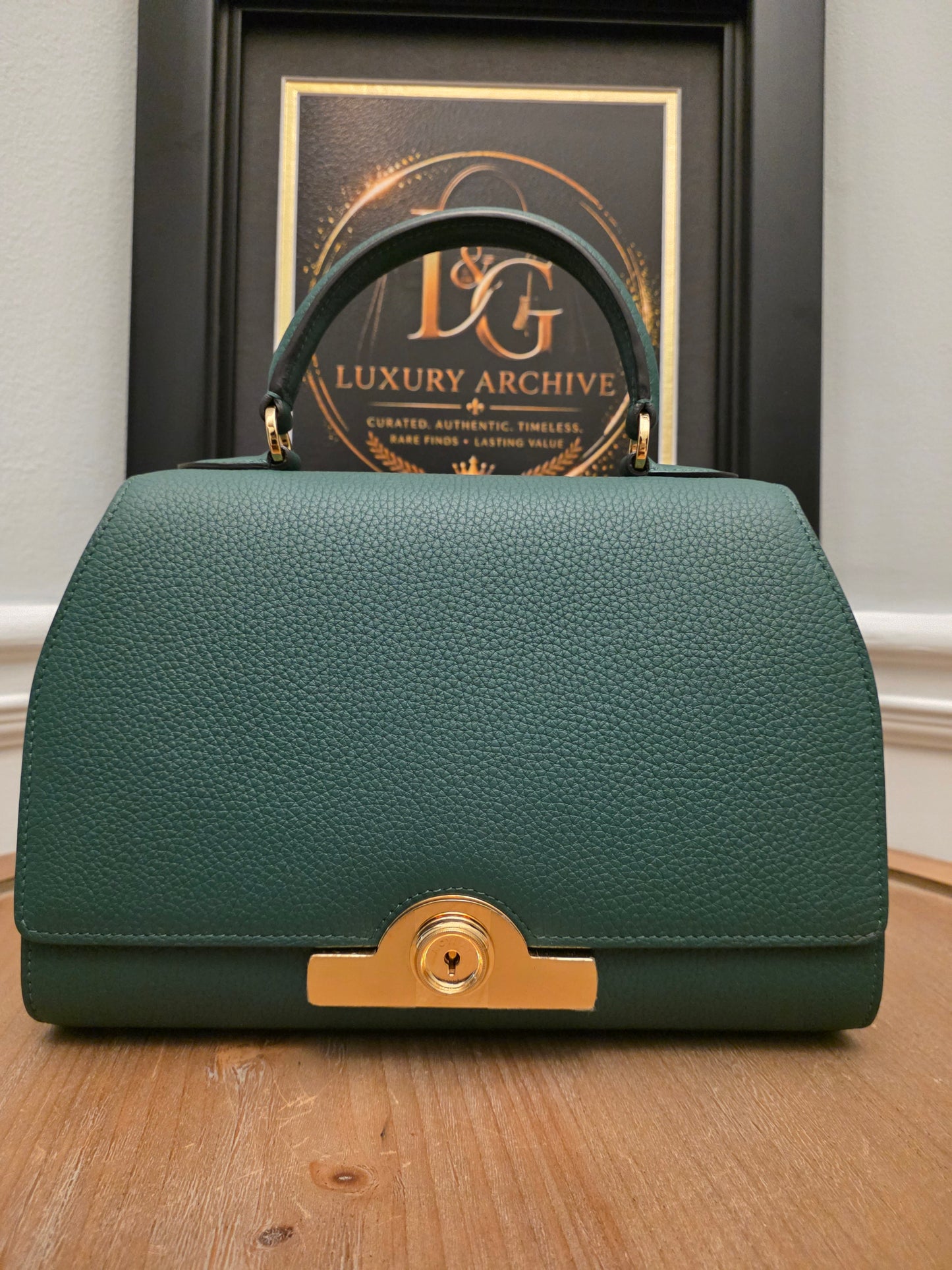 Moynat Réjane PM Green Grained Leather Top Handle Bag