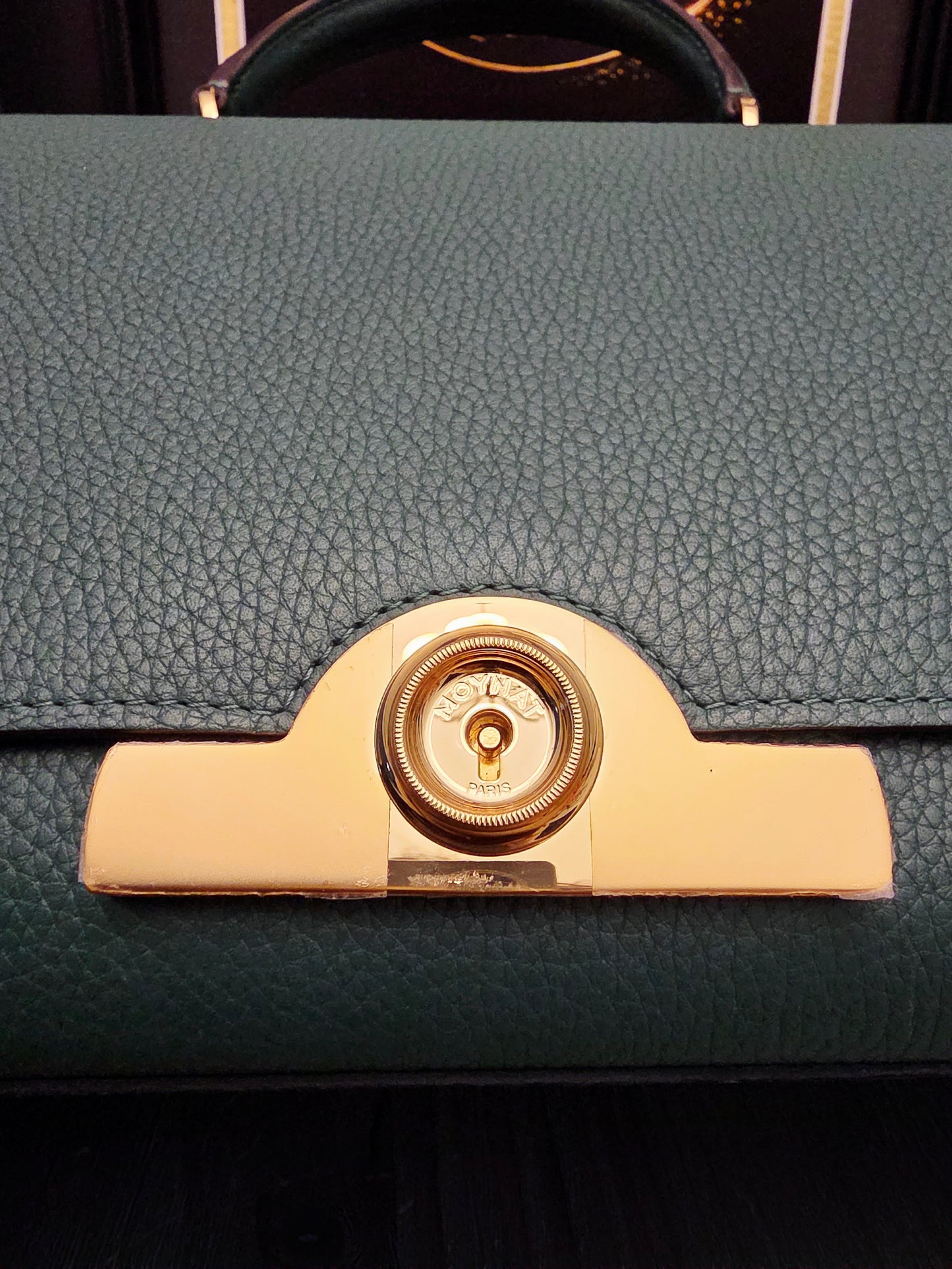 Moynat Réjane PM Green Grained Leather Top Handle Bag