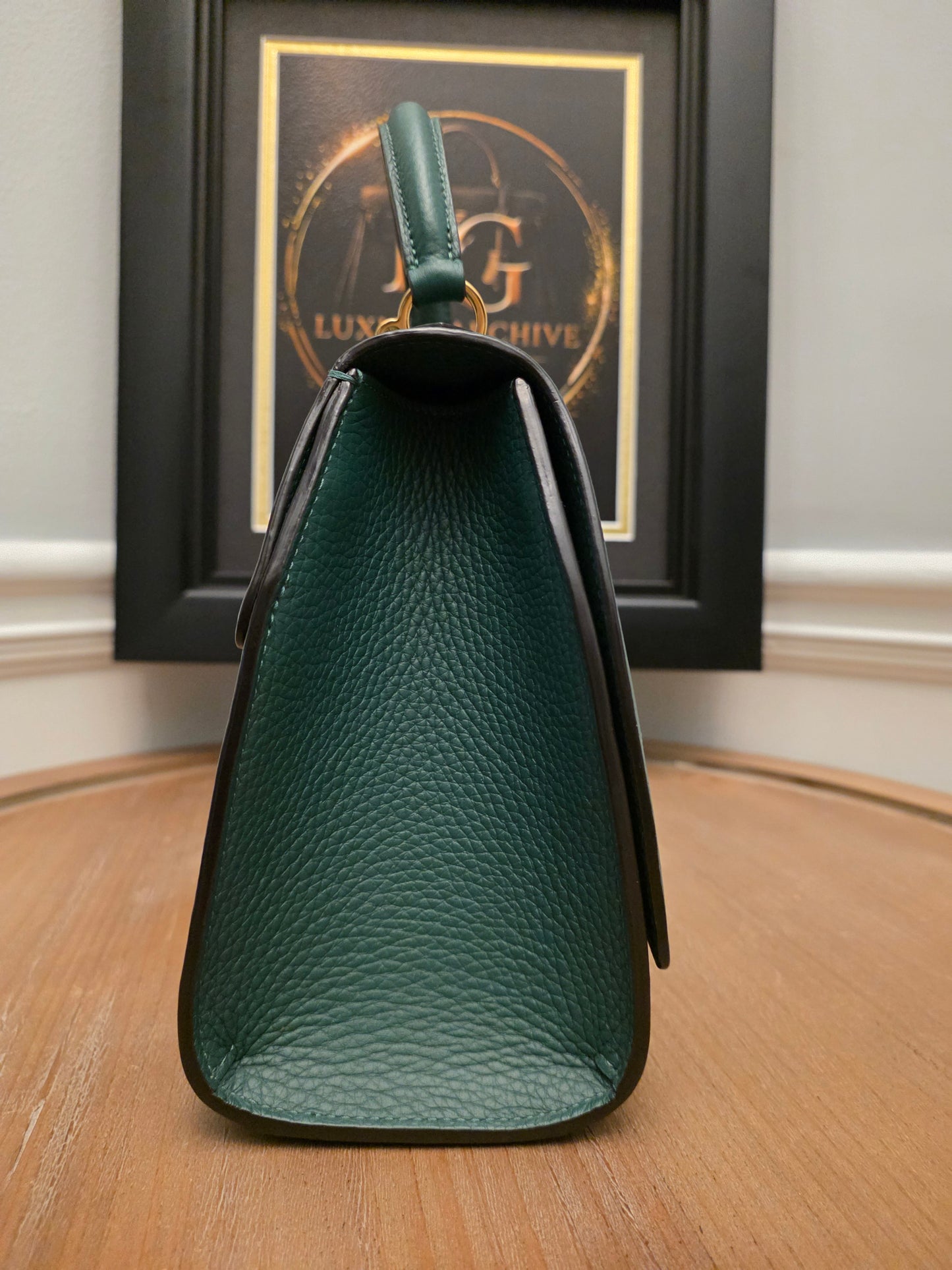 Moynat Réjane PM Green Grained Leather Top Handle Bag