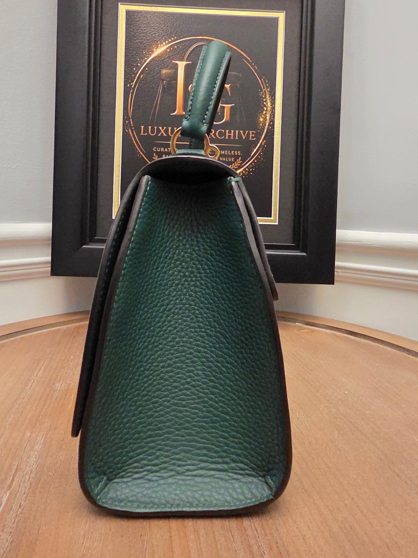 Moynat Réjane PM Green Grained Leather Top Handle Bag