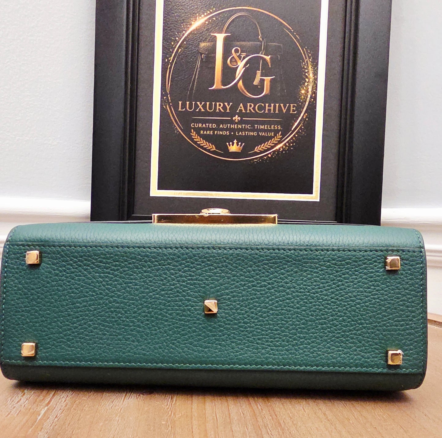 Moynat Réjane PM Green Grained Leather Top Handle Bag