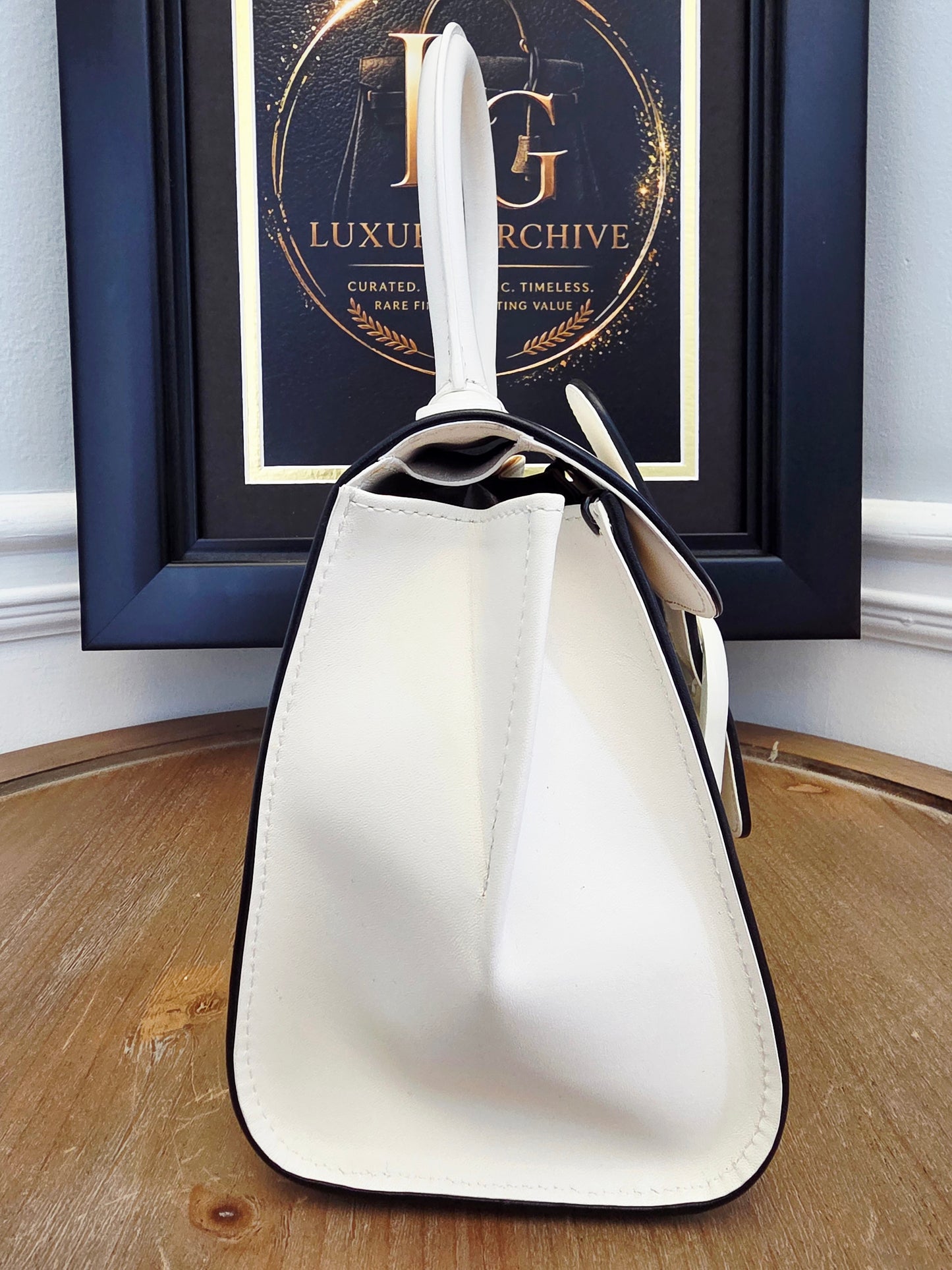 Delvaux Brillant MM "Panda" White & Black Leather Top Handle Bag