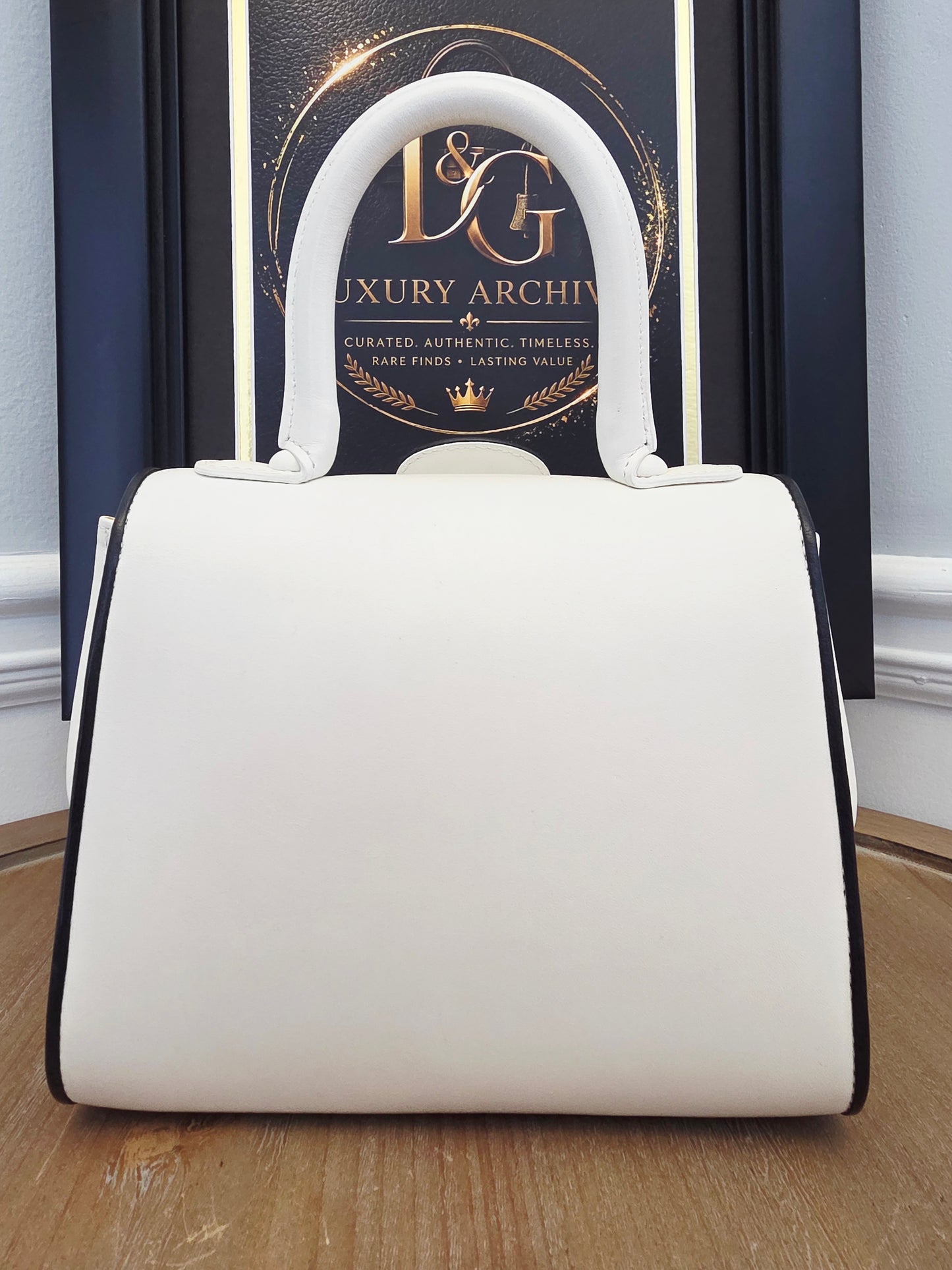 Delvaux Brillant MM "Panda" White & Black Leather Top Handle Bag
