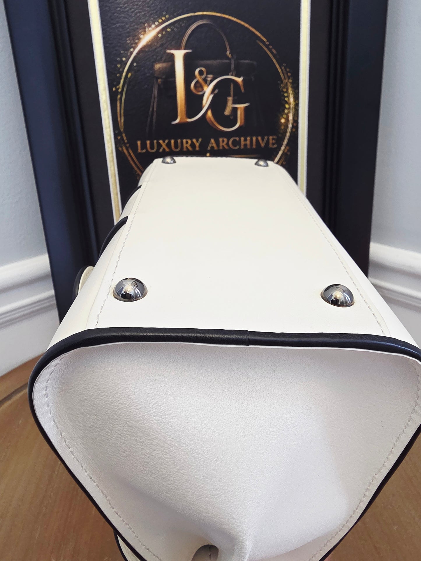 Delvaux Brillant MM "Panda" White & Black Leather Top Handle Bag