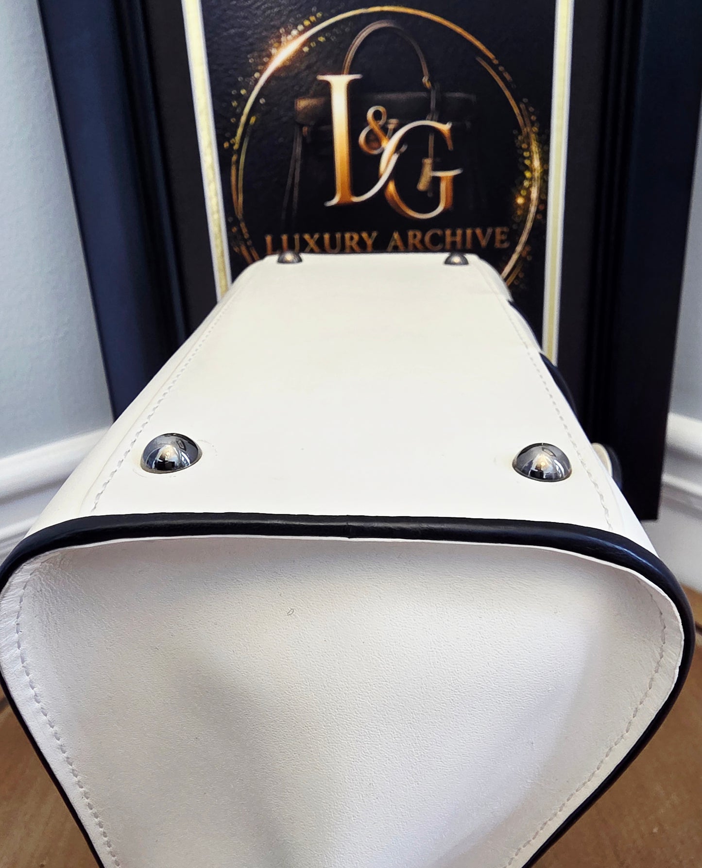 Delvaux Brillant MM "Panda" White & Black Leather Top Handle Bag