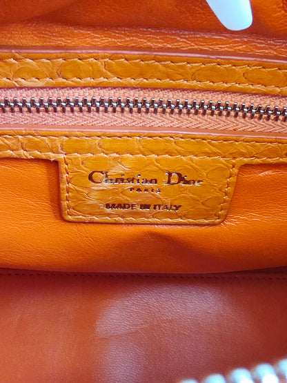 🧡 Christian Dior Medium Lady Dior Python Leather Bag in Orange with Silver Hardware & Strap
