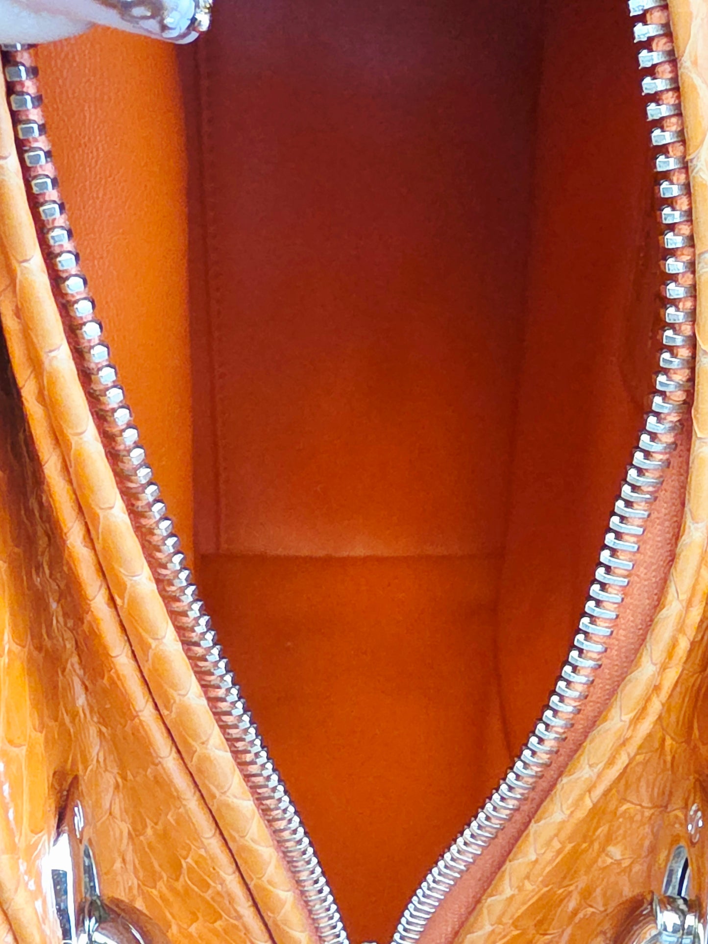 🧡 Christian Dior Medium Lady Dior Python Leather Bag in Orange with Silver Hardware & Strap