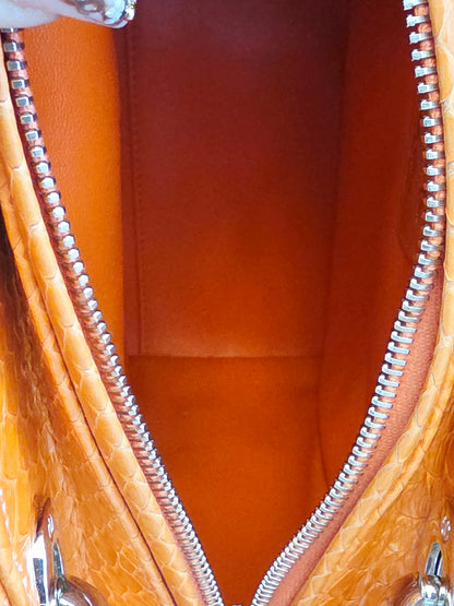 🧡 Christian Dior Medium Lady Dior Python Leather Bag in Orange with Silver Hardware & Strap