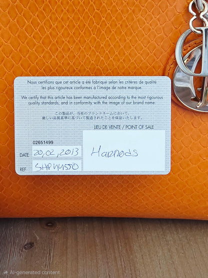 🧡 Christian Dior Medium Lady Dior Python Leather Bag in Orange with Silver Hardware & Strap