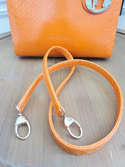 🧡 Christian Dior Medium Lady Dior Python Leather Bag in Orange with Silver Hardware & Strap