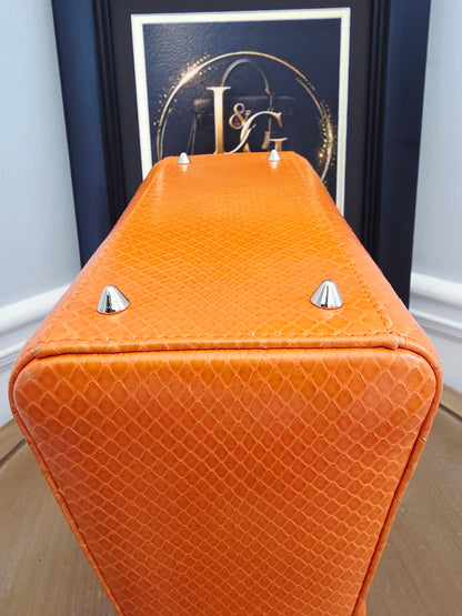 🧡 Christian Dior Medium Lady Dior Python Leather Bag in Orange with Silver Hardware & Strap