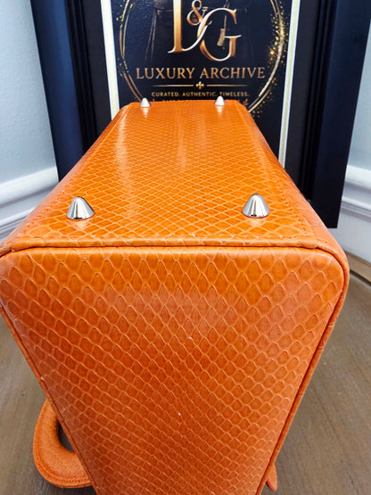 🧡 Christian Dior Medium Lady Dior Python Leather Bag in Orange with Silver Hardware & Strap