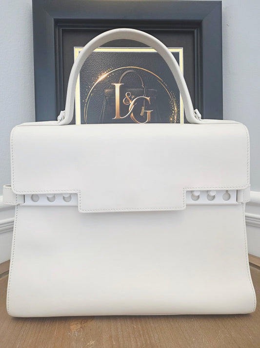 Delvaux Tempête White Calfskin Top Handle Bag