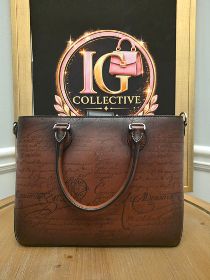 Berluti Toujours Scritto Venezia Leather Tote Bag Tobacco Brown