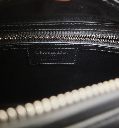 Christian Dior Diorissimo White & Black Leather Embellished Tote Bag with Silver Hardware, Strap, Charm & Authenticity Card