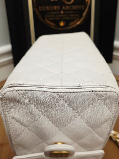 Chanel 25 White Quilted Caviar Leather Small/Medium Bucket Tote Bag Gold Hardware Full Set