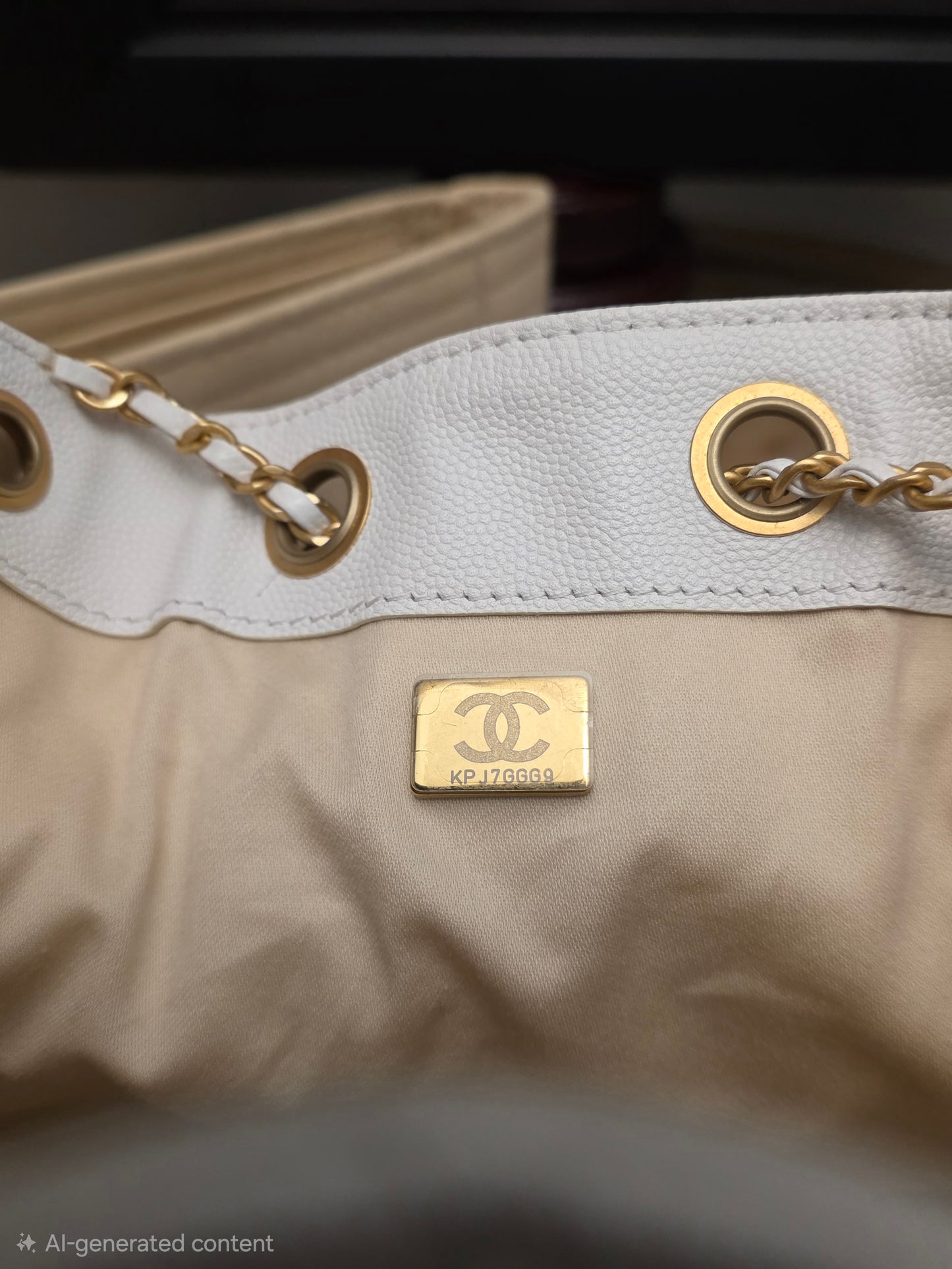 Chanel 25 White Quilted Caviar Leather Small/Medium Bucket Tote Bag Gold Hardware Full Set