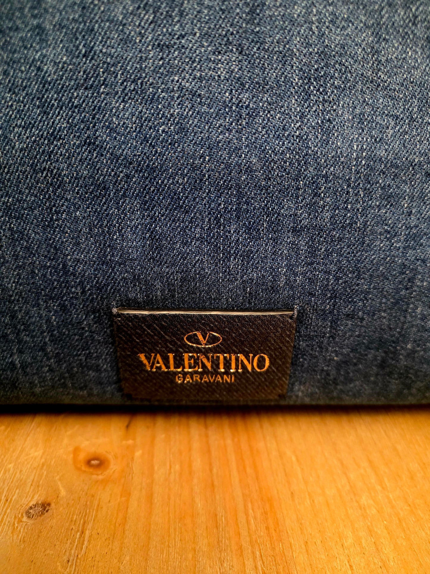 Valentino Garavani My Rockstud Denim Butterfly Embroidered Top Handle Bag Black Leather Gold Hardware