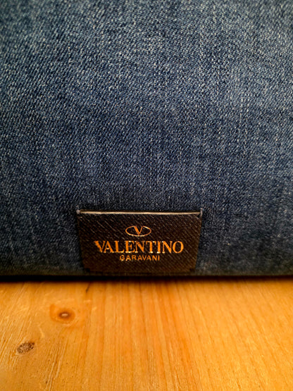Valentino Garavani My Rockstud Denim Butterfly Embroidered Top Handle Bag Black Leather Gold Hardware