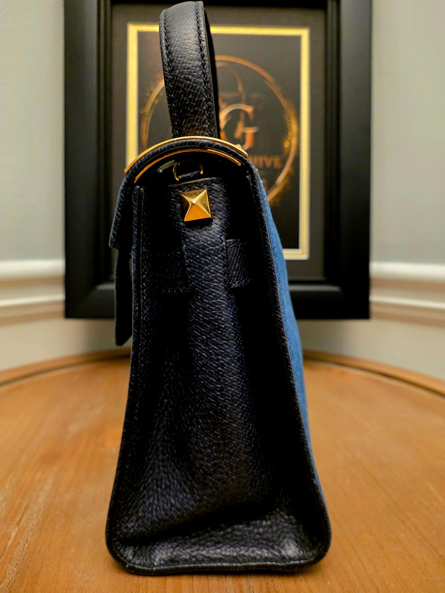 Valentino Garavani My Rockstud Denim Butterfly Embroidered Top Handle Bag Black Leather Gold Hardware