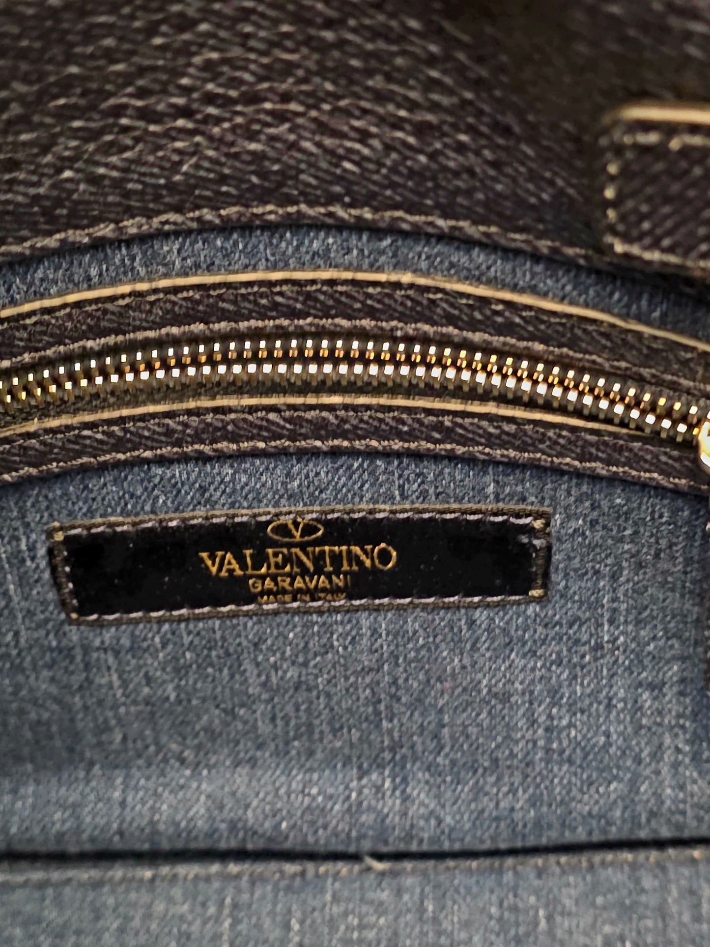 Valentino Garavani My Rockstud Denim Butterfly Embroidered Top Handle Bag Black Leather Gold Hardware