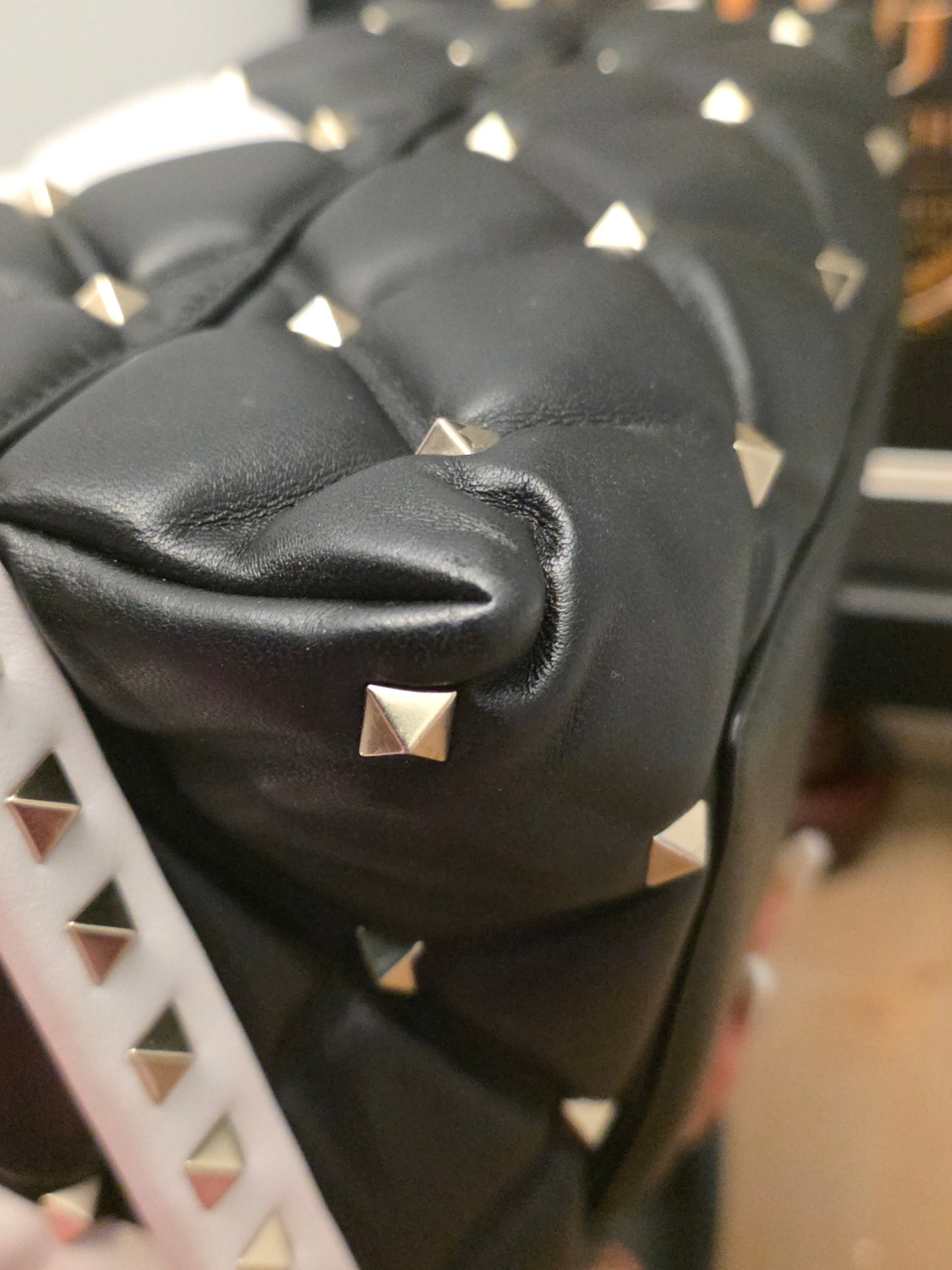 Valentino Garavani Roman Stud The Handle Bag Black Ivory Quilted Leather Large Top Handle Shoulder Bag